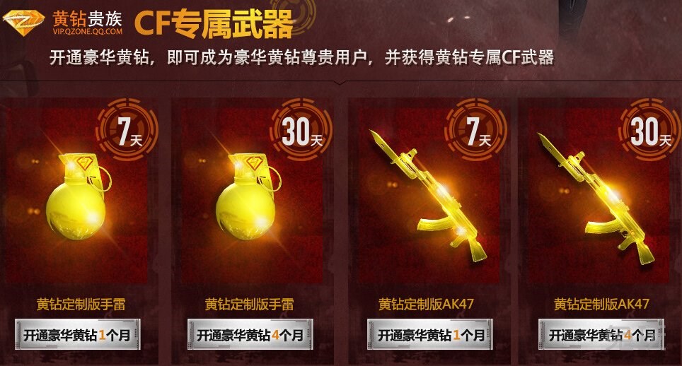 cf8月黄钻贵族活动 领取黄金武器黄金手雷