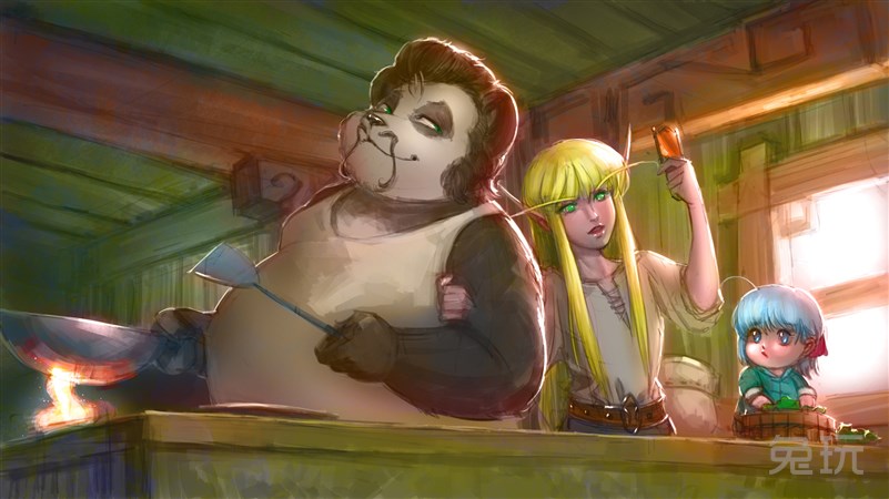 百式愚者画《温柔艾文和熊爸爸一起下厨.》_兔玩网魔兽世界